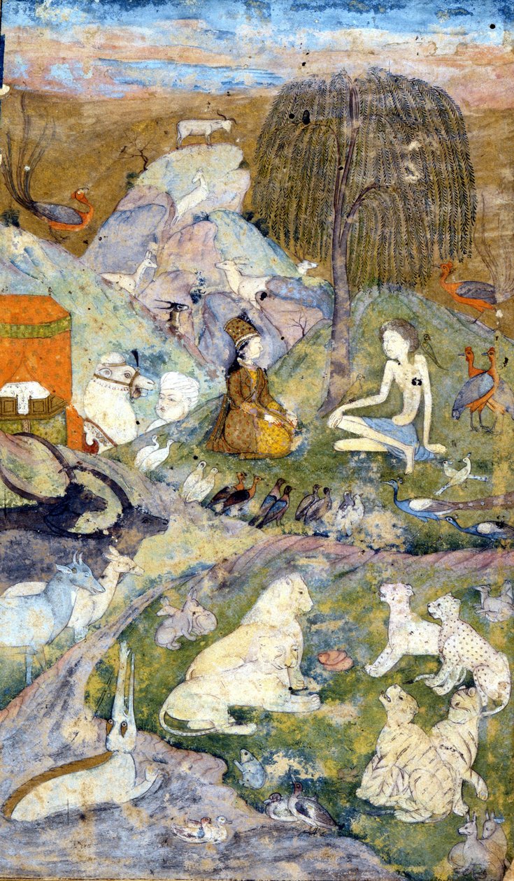 Persisk miniature fra det 17. århundrede, der repræsenterer verdens skabelse: Mand og kvinde er repræsenteret nær livets træ, såvel som alle dyr. Zoroastrianisme: Zarathustras religion (Zarathushtra, Zarathushtra, Zarathustra eller Zoroastra) af Persian School