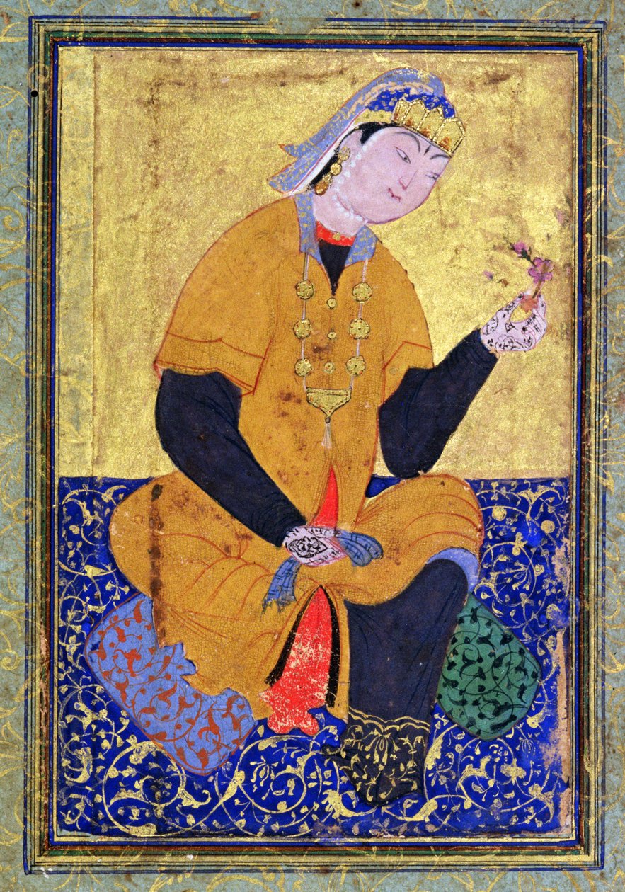 Portræt af Hamida Banu Begum, der holder et segl, illustreret folio fra Mir Alis antologi, 1550, af Persian School