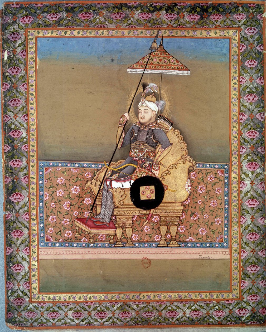 Portræt af den mongolske høvding Tamerlan (1336-1405) (eller Timur Lang, "Timur den lamme"). Persisk miniature fra det 15. århundrede. Paris, B.N. af Persian School
