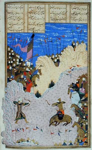 Rustam skyder Ashkabus og hans hest, illustration fra 