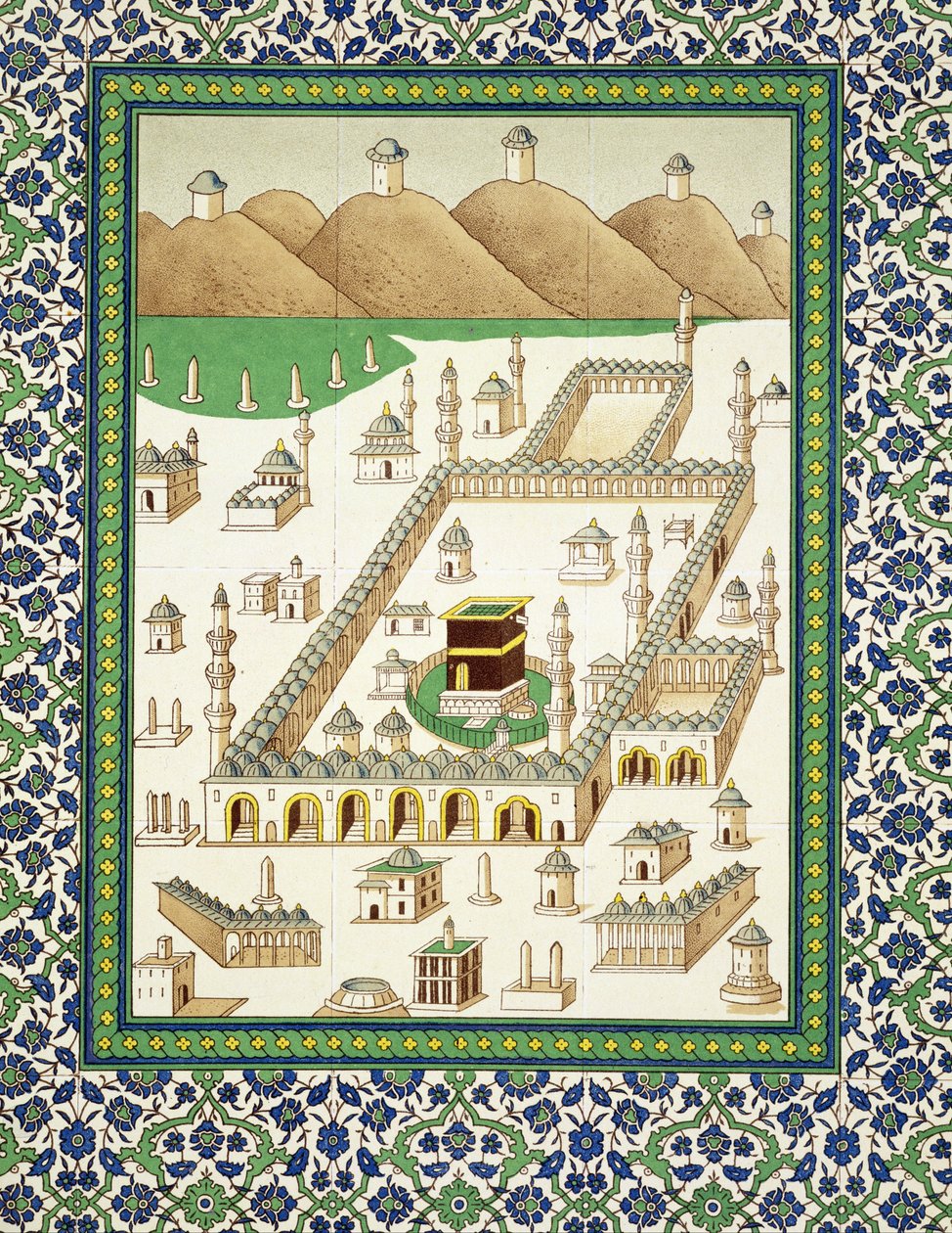 Skematisk udsigt over Mekka, der viser Quabah, fra en bog om persisk keramik (tryk) af Persian School