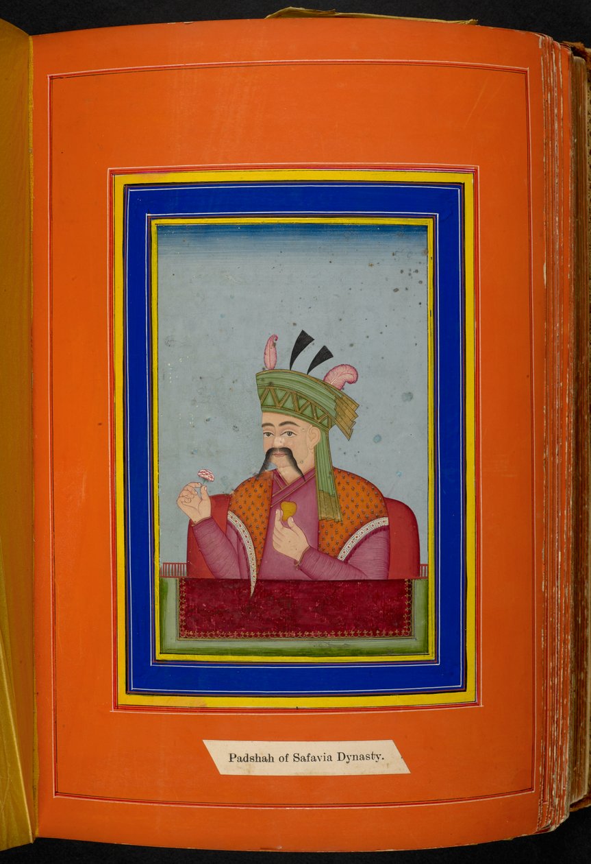 Shah Abbas I af Persien (reg. 1588-1629) hoved- og skulderportræt, ser til venstre (ugennemsigtig akvarel på papir) af Persian School