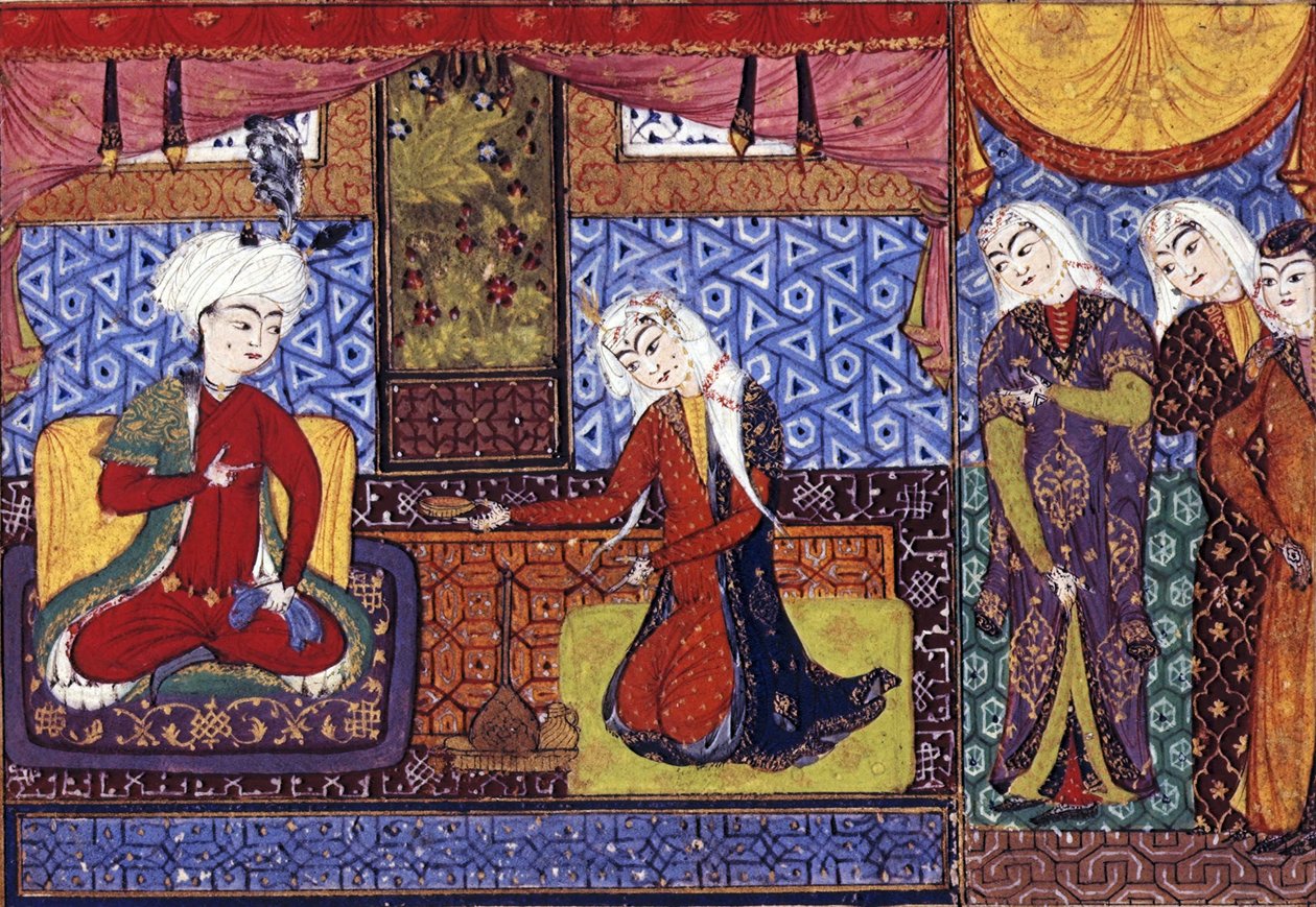 Shakar af Isfahan tilbyder vin til Khusraw, ca. 1505 af Persian School