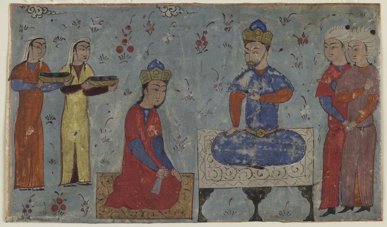 Sindukht før Sam (ugennemsigtig akvarel, blæk og guld på papir) af Persian School