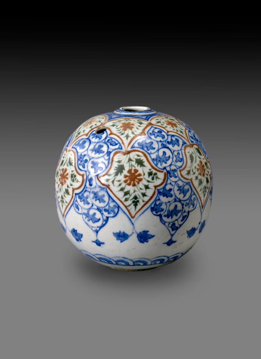 Sfærisk Kahlian Pipe Bowl, sandsynligvis lavet i Kerman, Iran, slutningen af det 17. eller begyndelsen af det 18. århundrede (stenpasta med polykrom under glasur) af Persian School