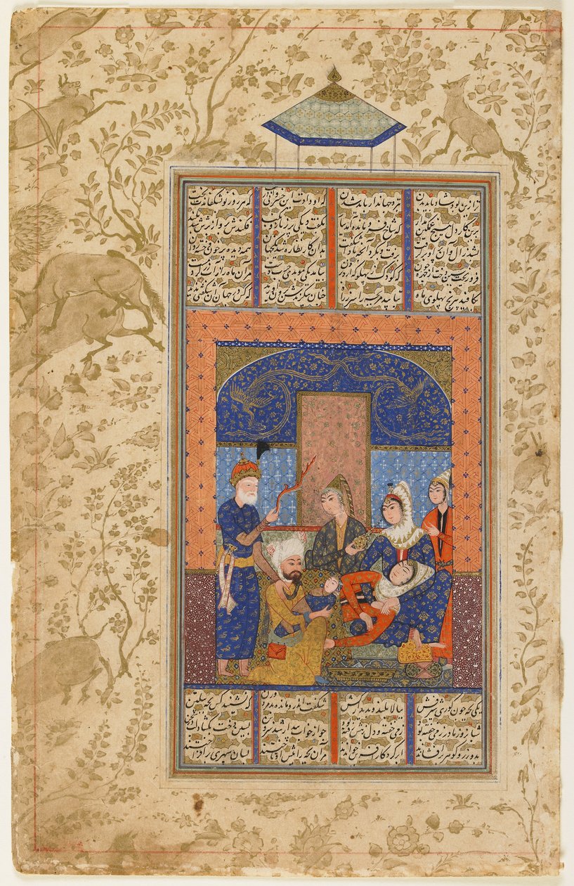 Rustams fødsel fra en Shahnama af Persian School