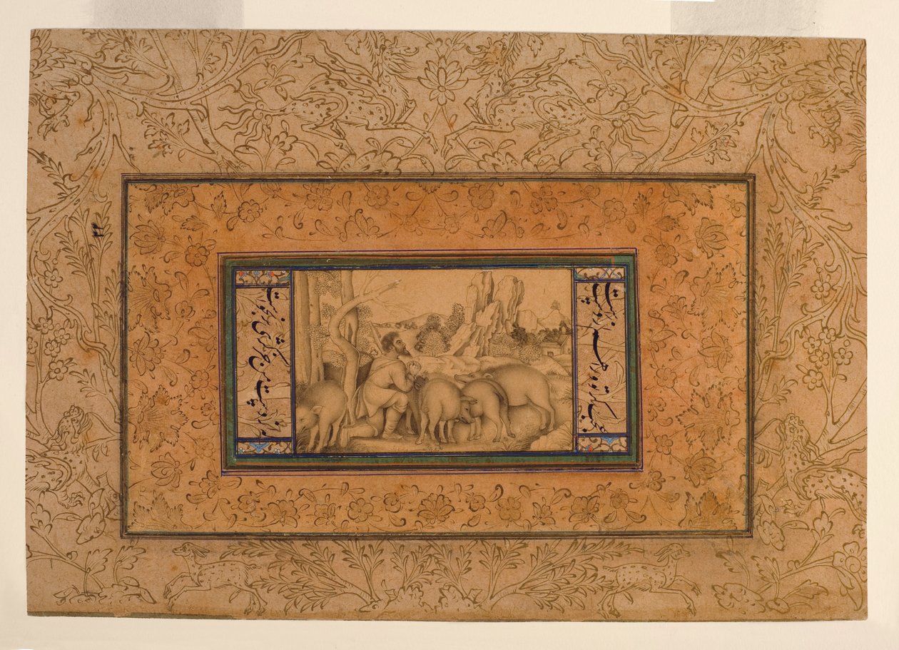 Den fortabte søn, ca. 1600 (ugennemsigtigt toilet og blæk på papir) af Persian School