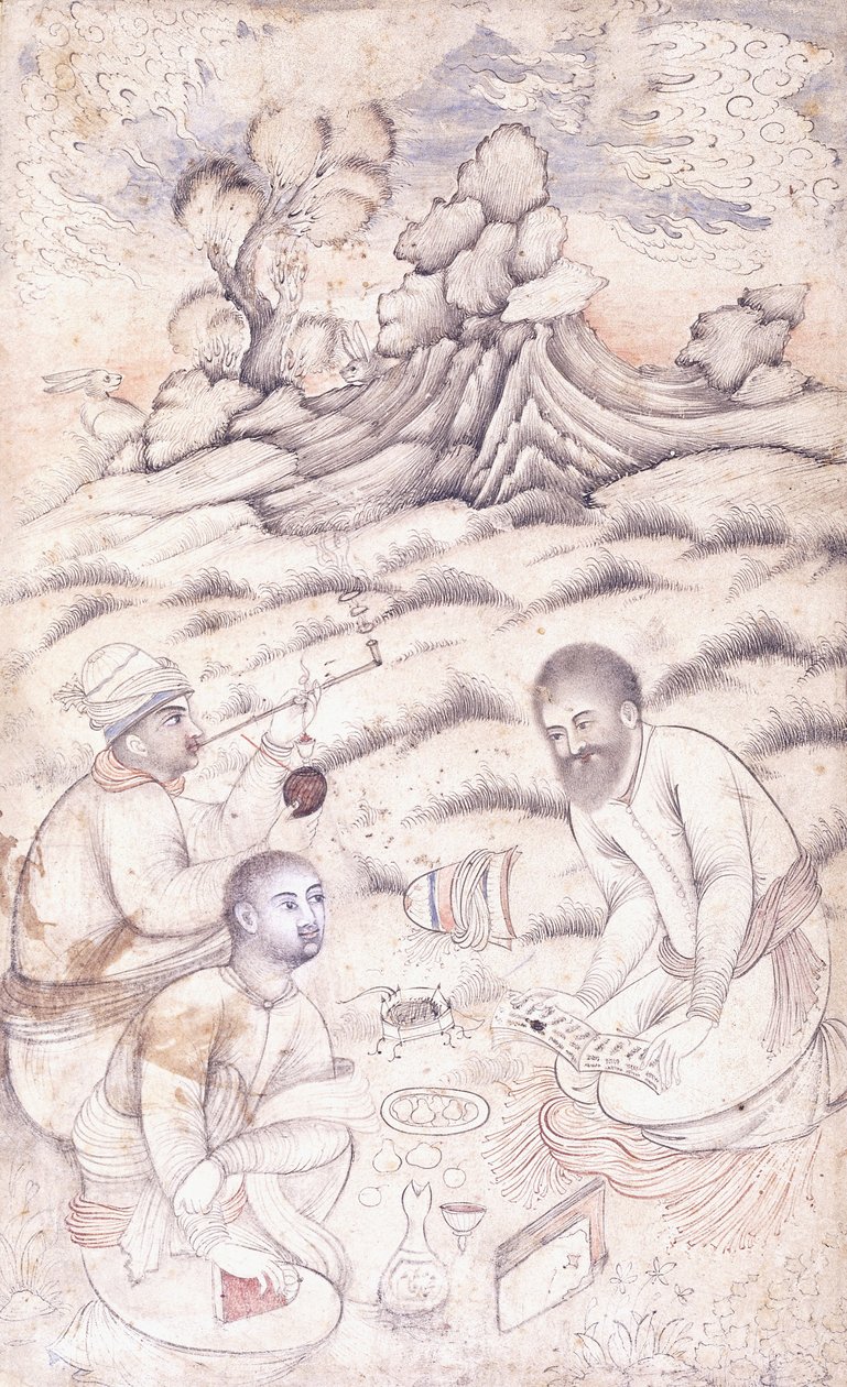 Tre unge mænd i et landskab, ca. midten af 1600-tallet af Persian School