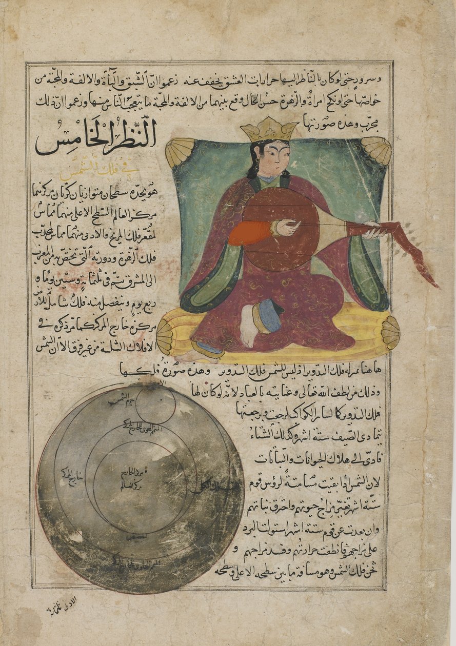 Venus, folio fra Ajaib al-makhluqat (Skabelsens vidundere) af al-Qazvini, Irak eller det østlige Tyrkiet (ugennemsigtig akvarel, blæk, guld og sølv på papir) af Persian School