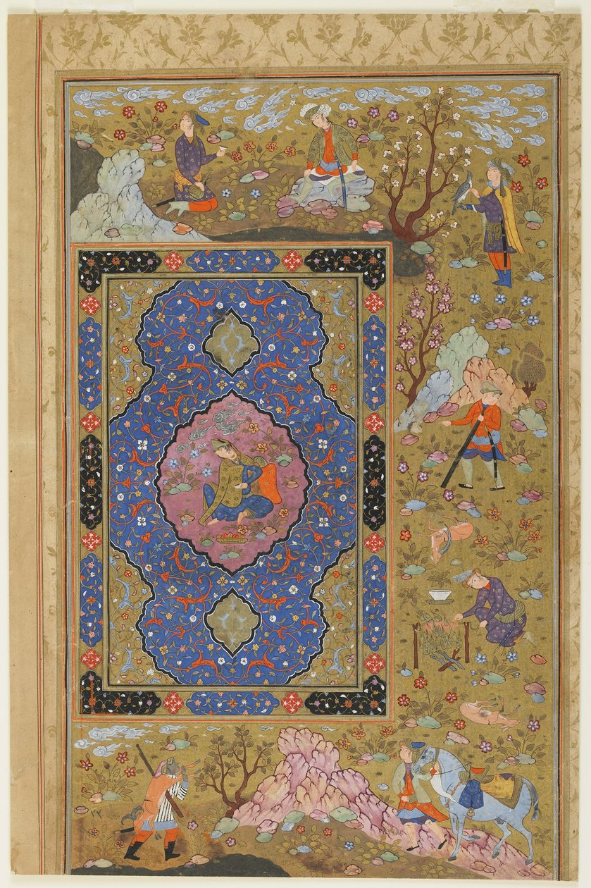 Ung kvinde, ca. 1590-1610 (blæk, uigennemsigtig akvarel og guld på papir) af Persian School