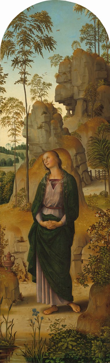 Korsfæstelsen med Jomfruen, Sankt Johannes, Sankt Hieronymus og Sankt Maria Magdalena..., ca. 14821485 af Perugino