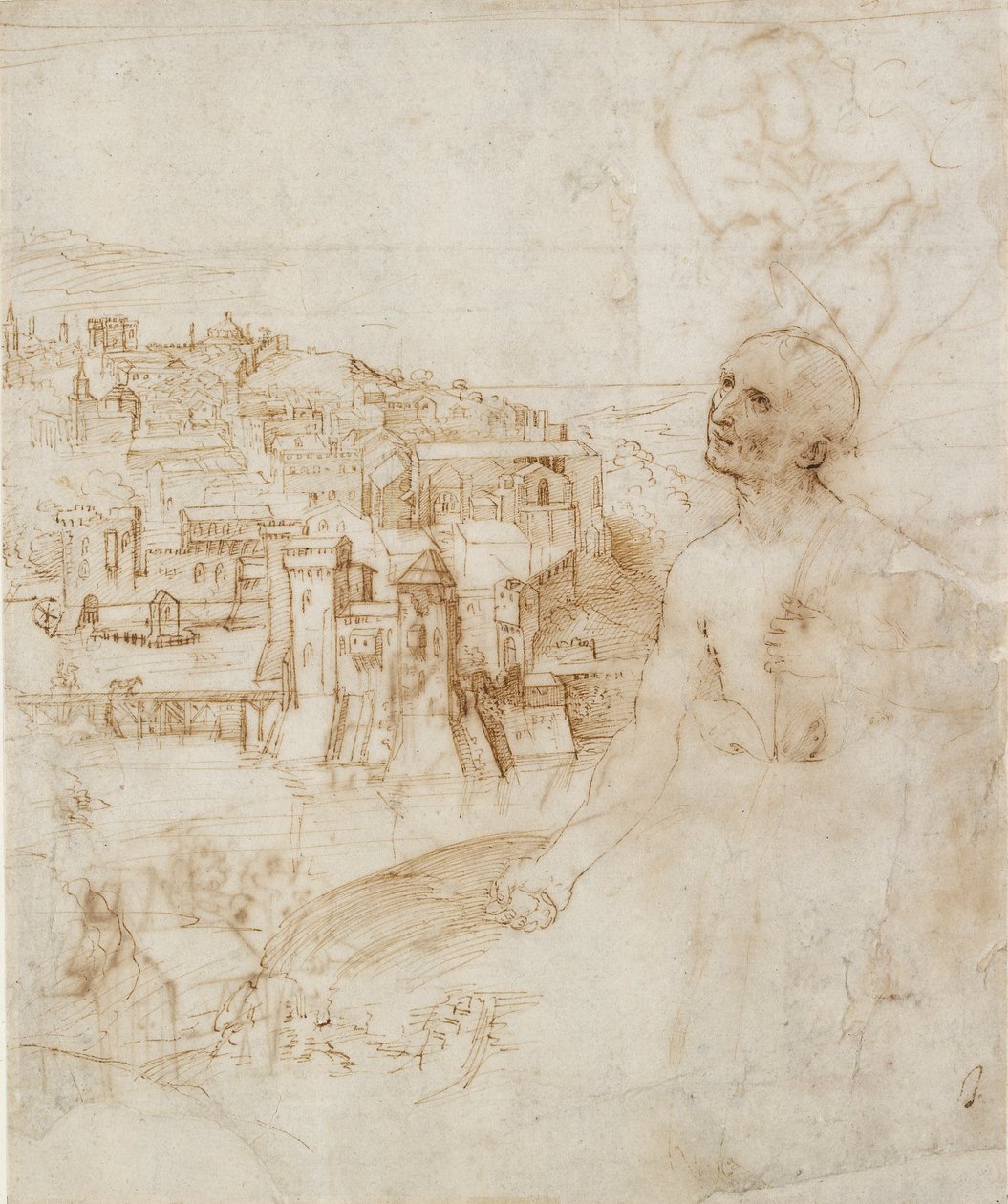 Udsigt over byen Perugia, med den angrende Sankt Jerome i forgrunden, 1500-1504 af Perugino