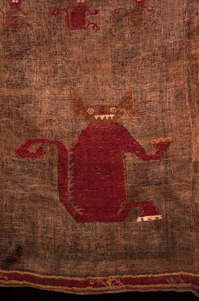 Detalje fra et ligklæde, 1400-tallet (vævet bomuld og vicuna brokadet i farvet uld) af Peruvian School