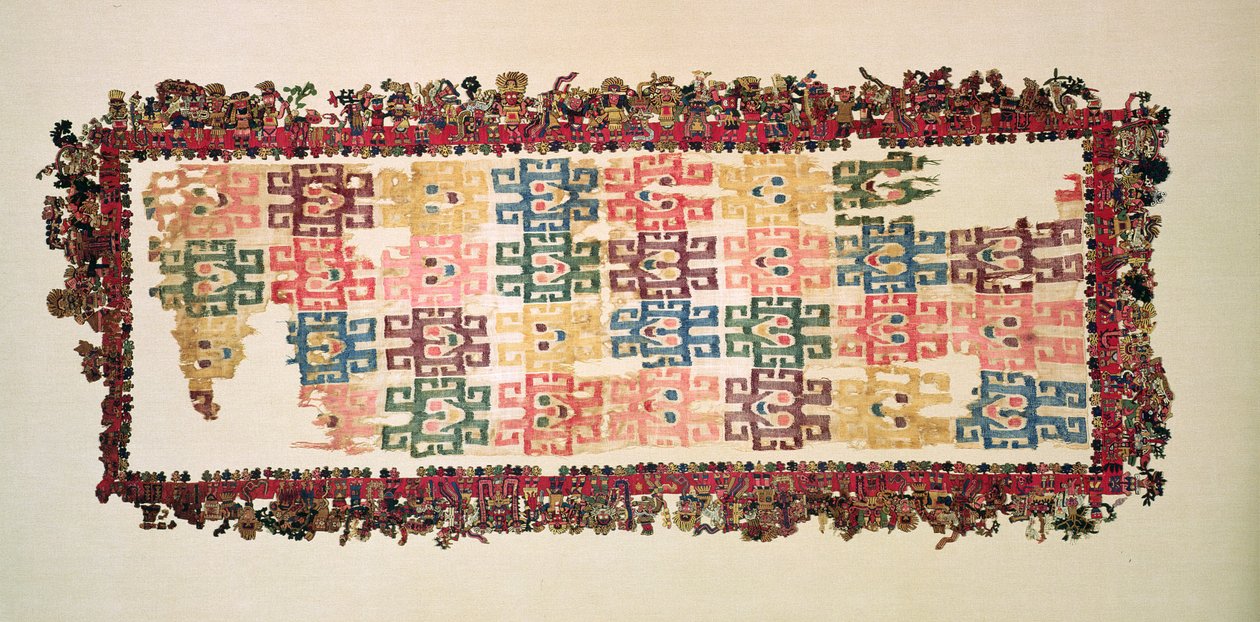 Mantelfragmenter, kendt som The Paracas Textile, Nazca Culture, 200-600 AD (bomuld og uld) af Peruvian School