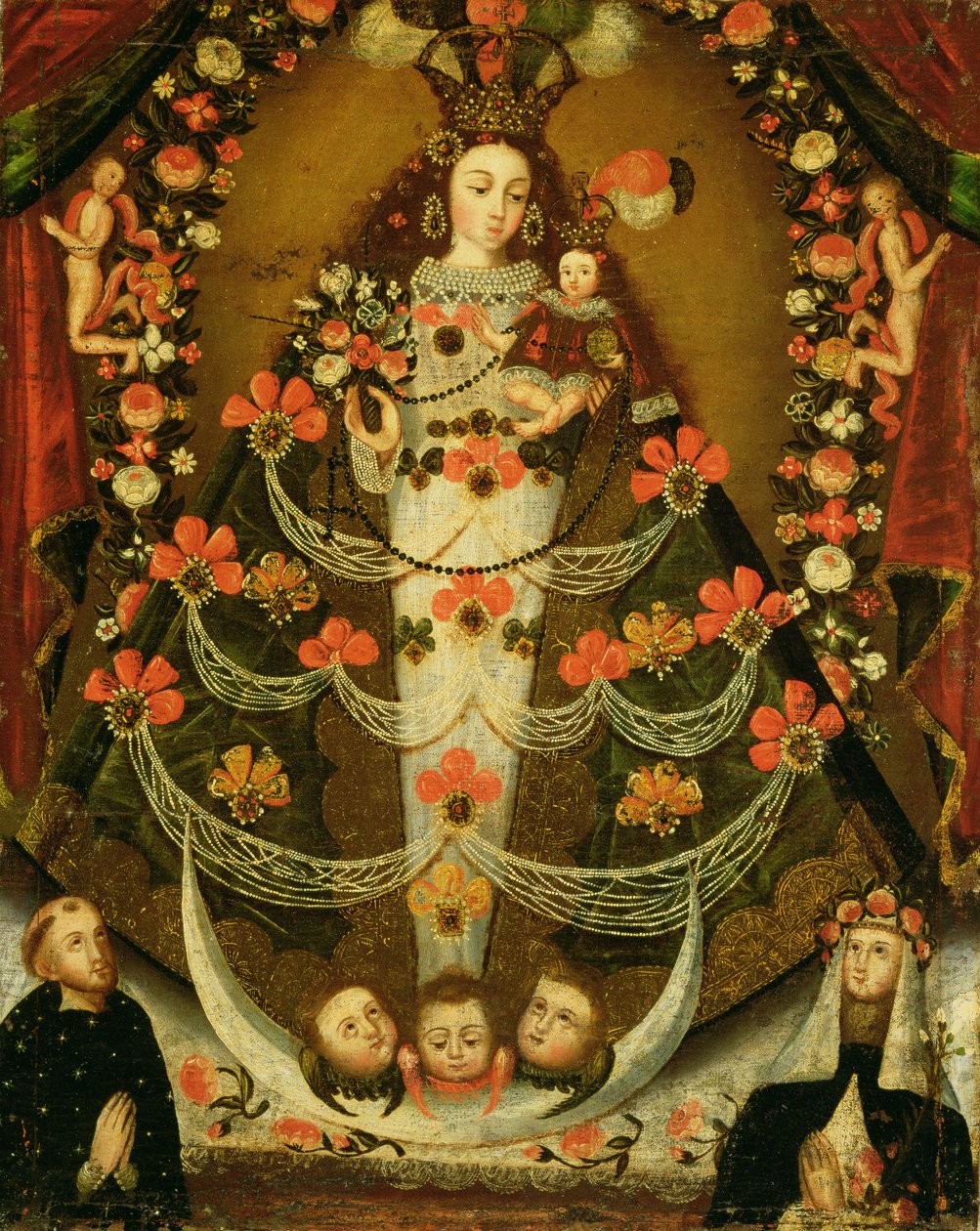 Jomfru af Pomata med Skt. Nicholas af Tolentino og Skt. Rose af Lima (1586-1617) af Peruvian School