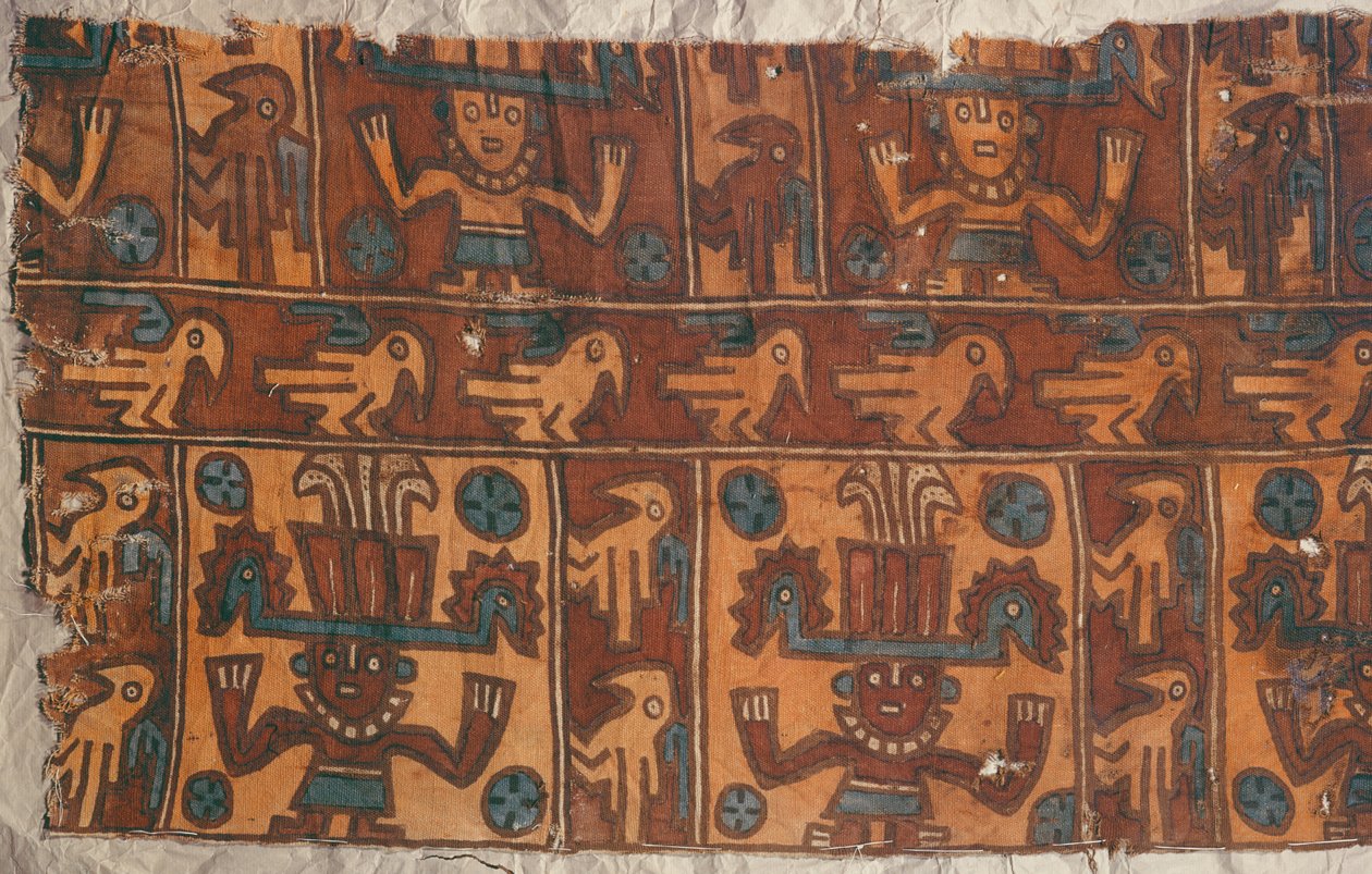 Klæde med guder og fugle, Tiahuanaco Culture (tekstil) af Peruvian School