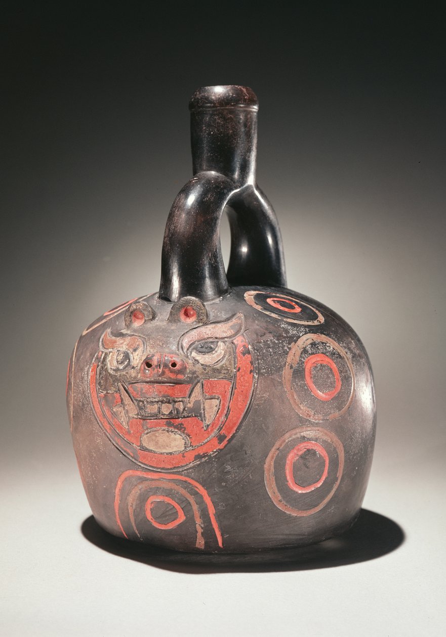 Fartøj med puma, Chavin Culture, ca. 90 f.Kr. (keramik) af Peruvian School