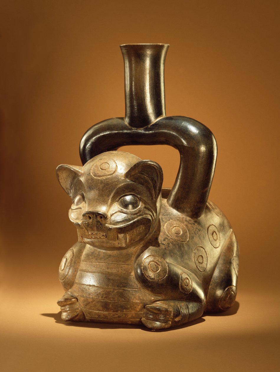 Fartøj med puma, Chavin Culture, ca. 90 f.Kr. (keramik) af Peruvian School