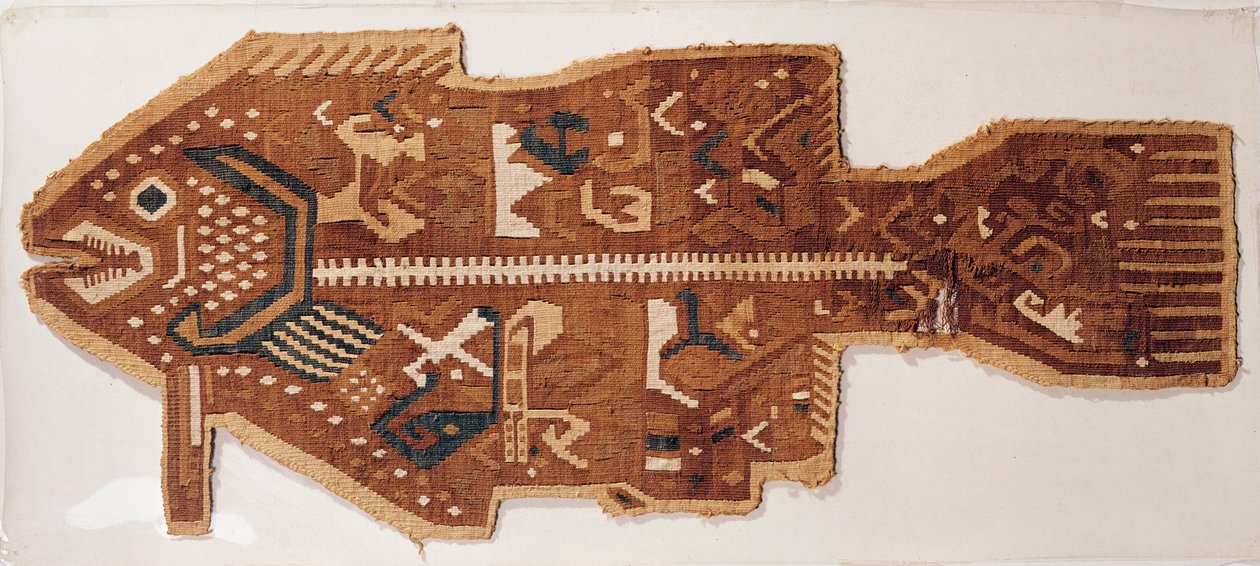 Uldspaltetæppe af en fisk (tekstil) af Peruvian School
