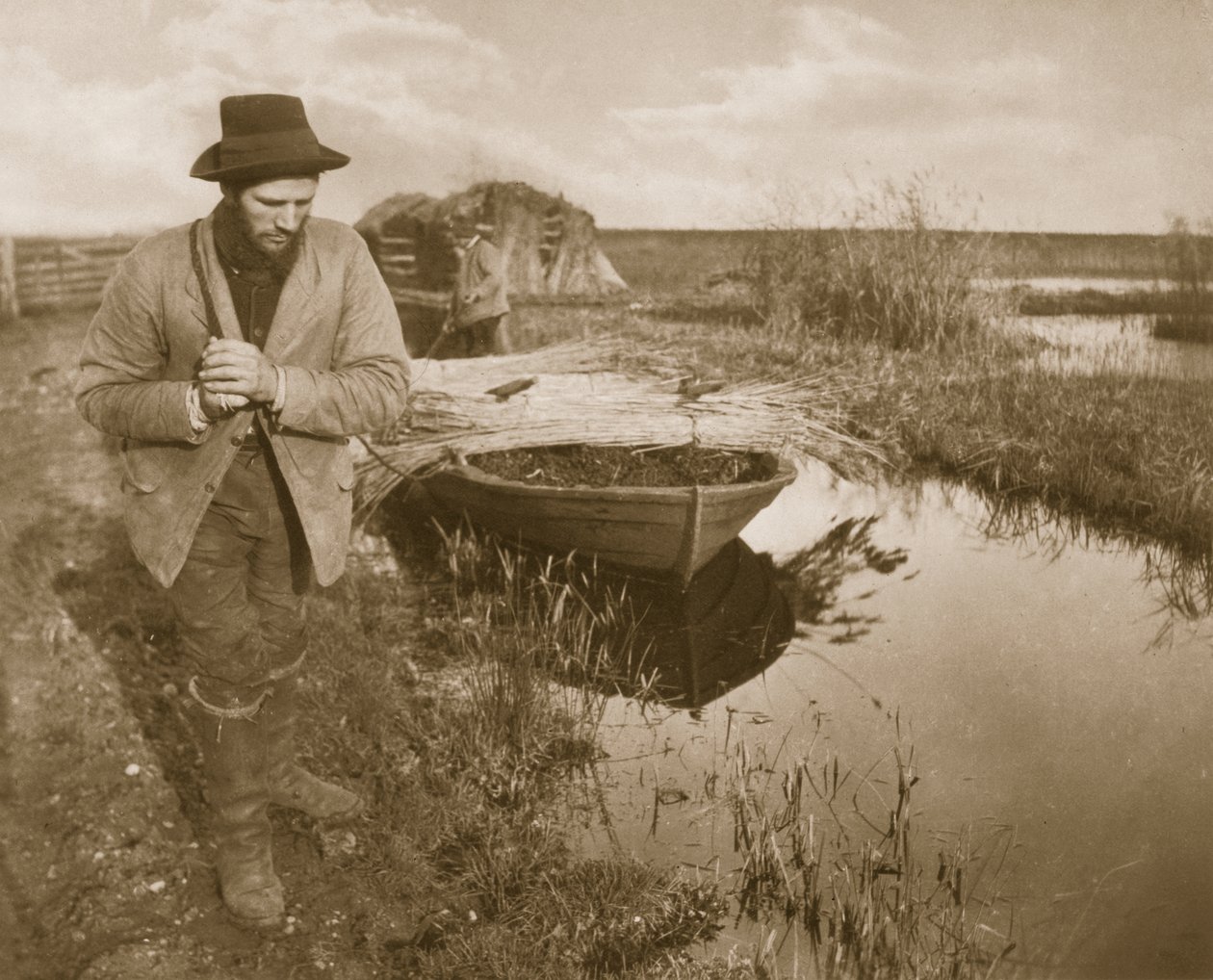 Slæbning af Reed, Life and Landscape on the Norfolk Broads, c.1886 af Peter Emerson und Thomas Goodall