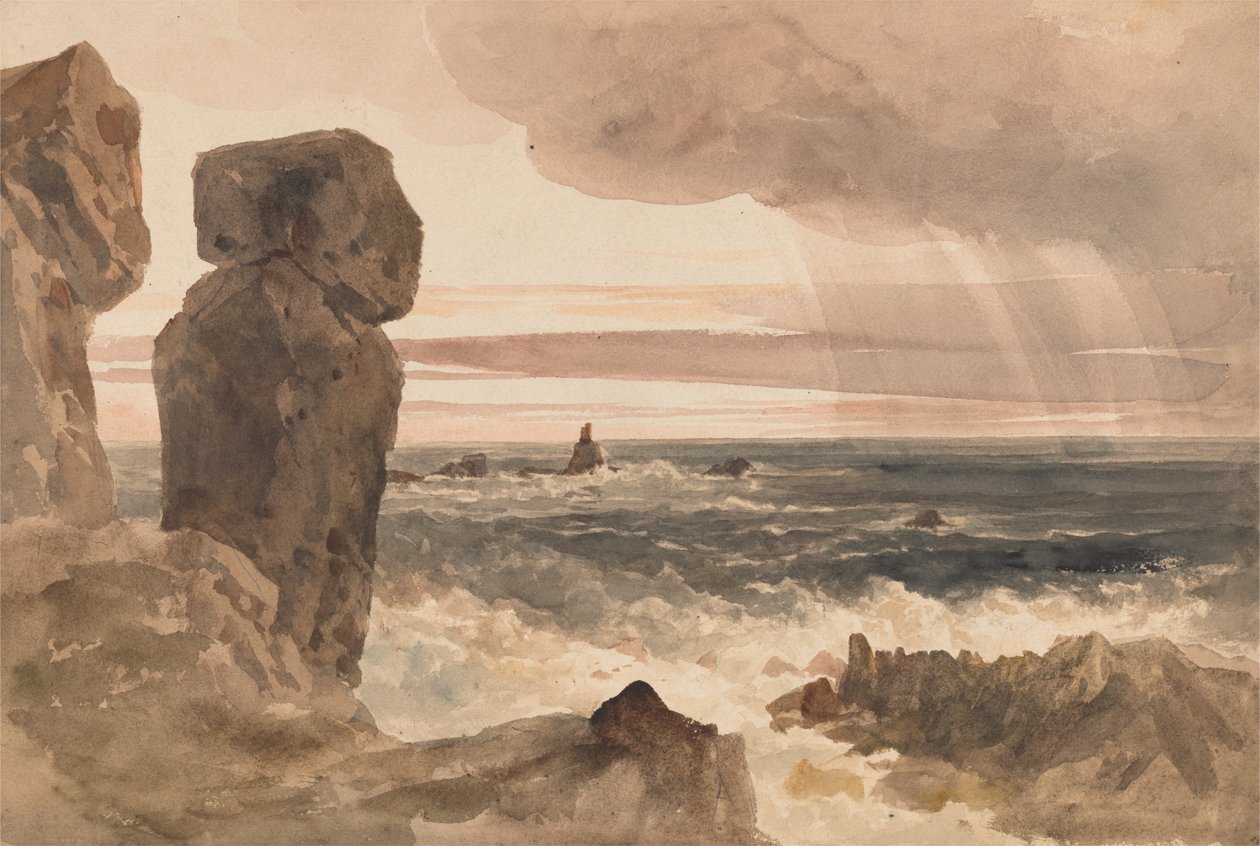 Seascape med Rocks Lizard, Cornwall af Peter de Wint