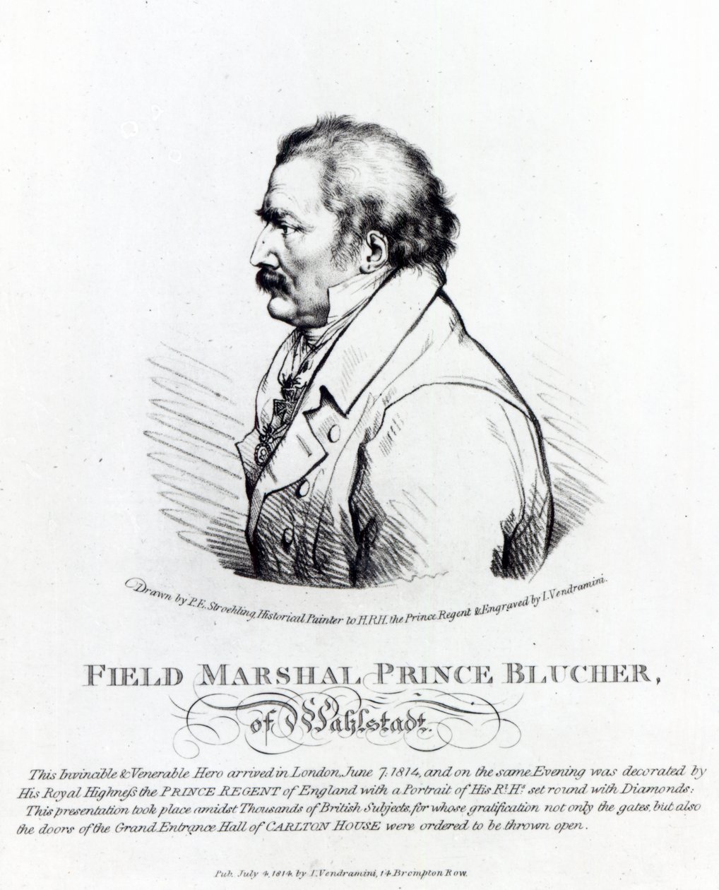 Feltmarskal Prins Blucher af Wahlstadt, graveret af J. Vendramini, 1814 af Peter Eduard Stroehling