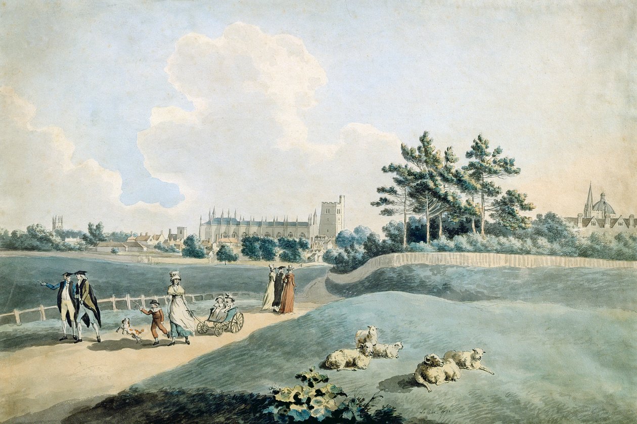 New College from the Parks, ca. 1790 (wc på papir) af Peter La Cave