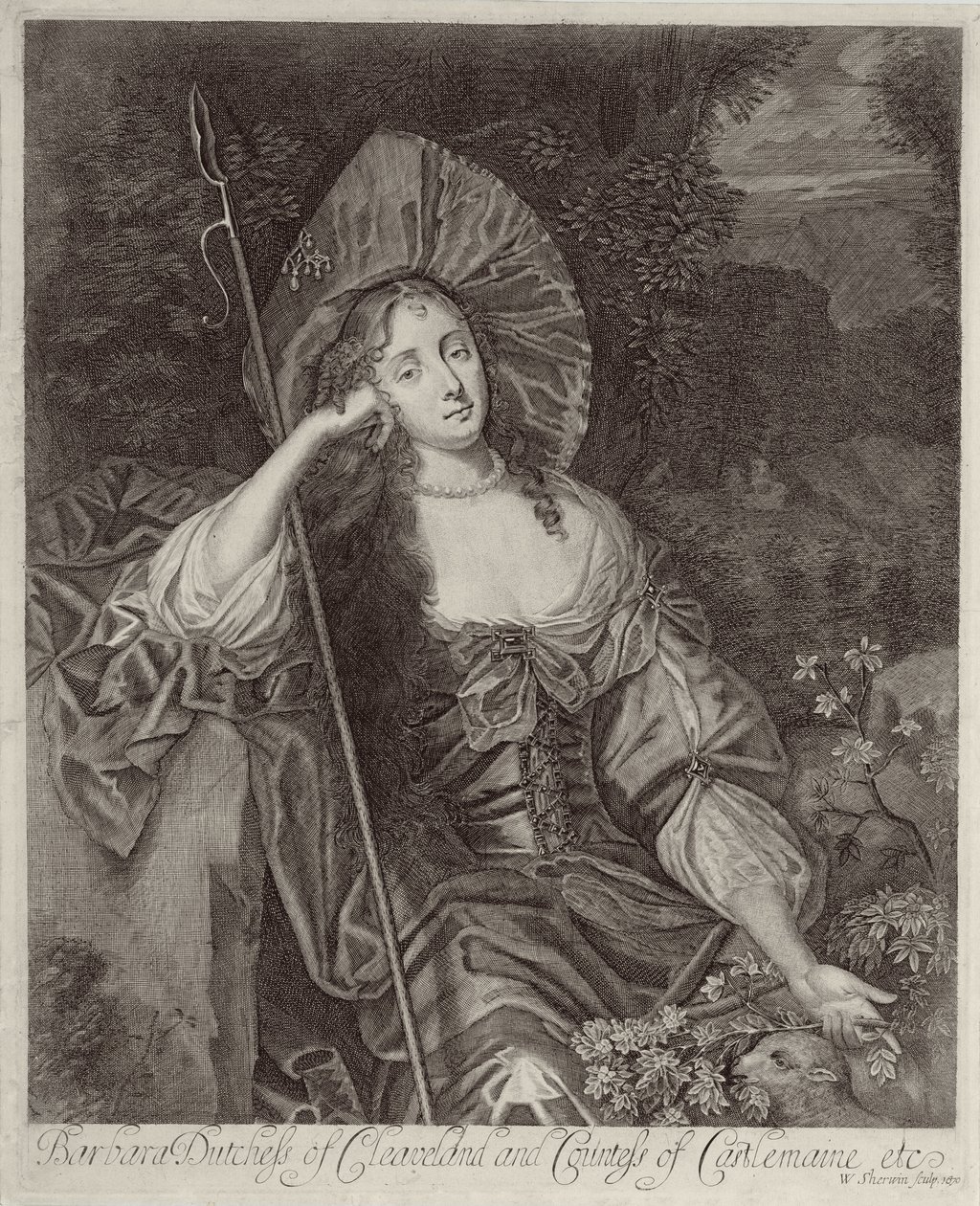 Barbara hertuginde af Cleaveland (1641-1709) som hyrdinde indgraveret af William Sherwin (1645-1711), 1670 af Peter Lely