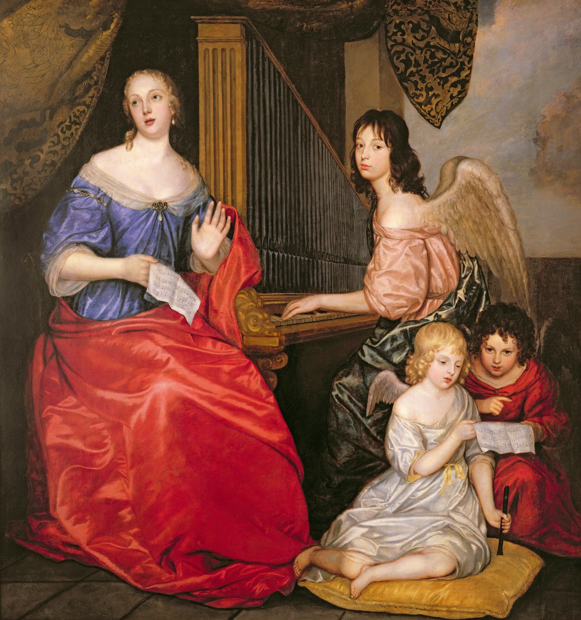 Francoise Louise (1644-1710) hertuginde af La Valliere med sine børn som engle af Peter Lely