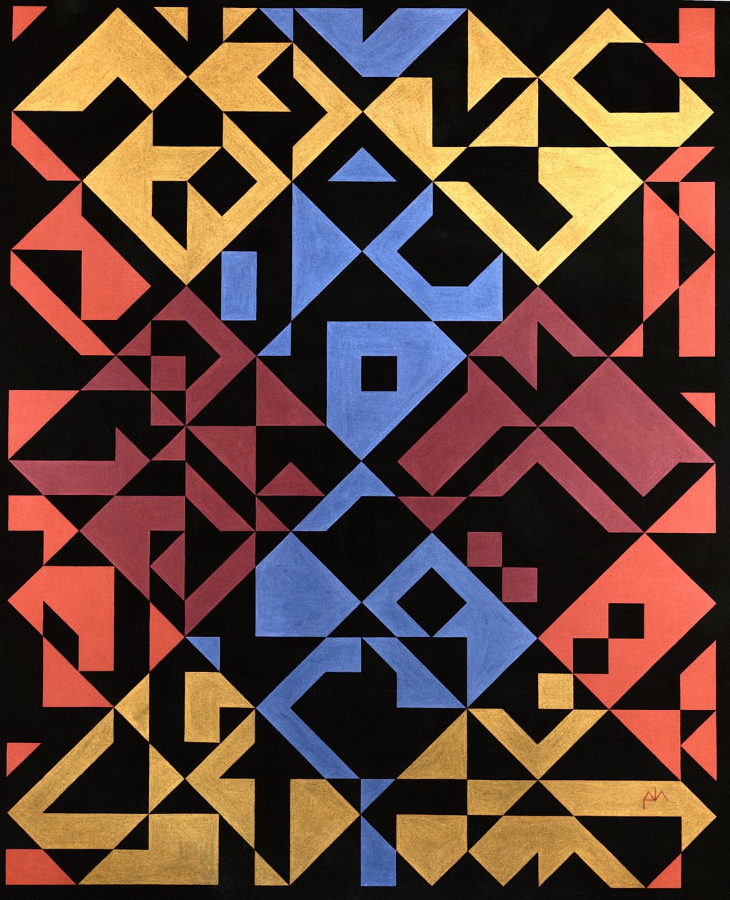 Interposed Diagonals, 1984 (tempera på papir) af Peter McClure