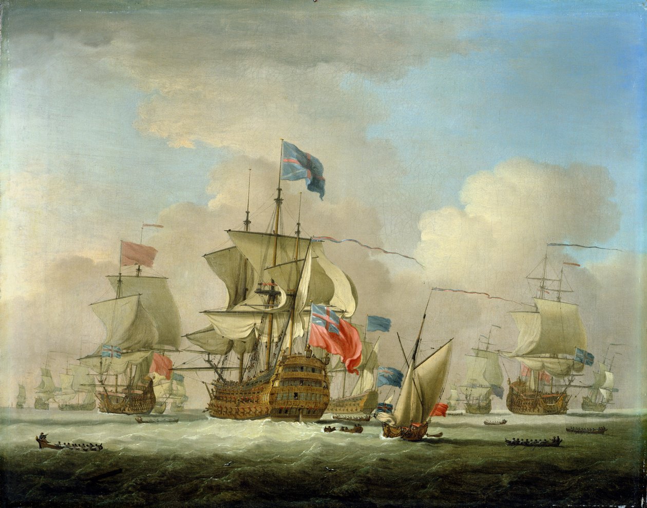 Britiske krigsfolk og en slæde, ca.1720-30 af Peter Monamy