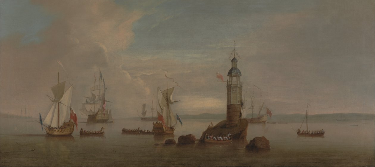 Åbningen af det første Eddystone -fyrtårn i 1698 af Peter Monamy