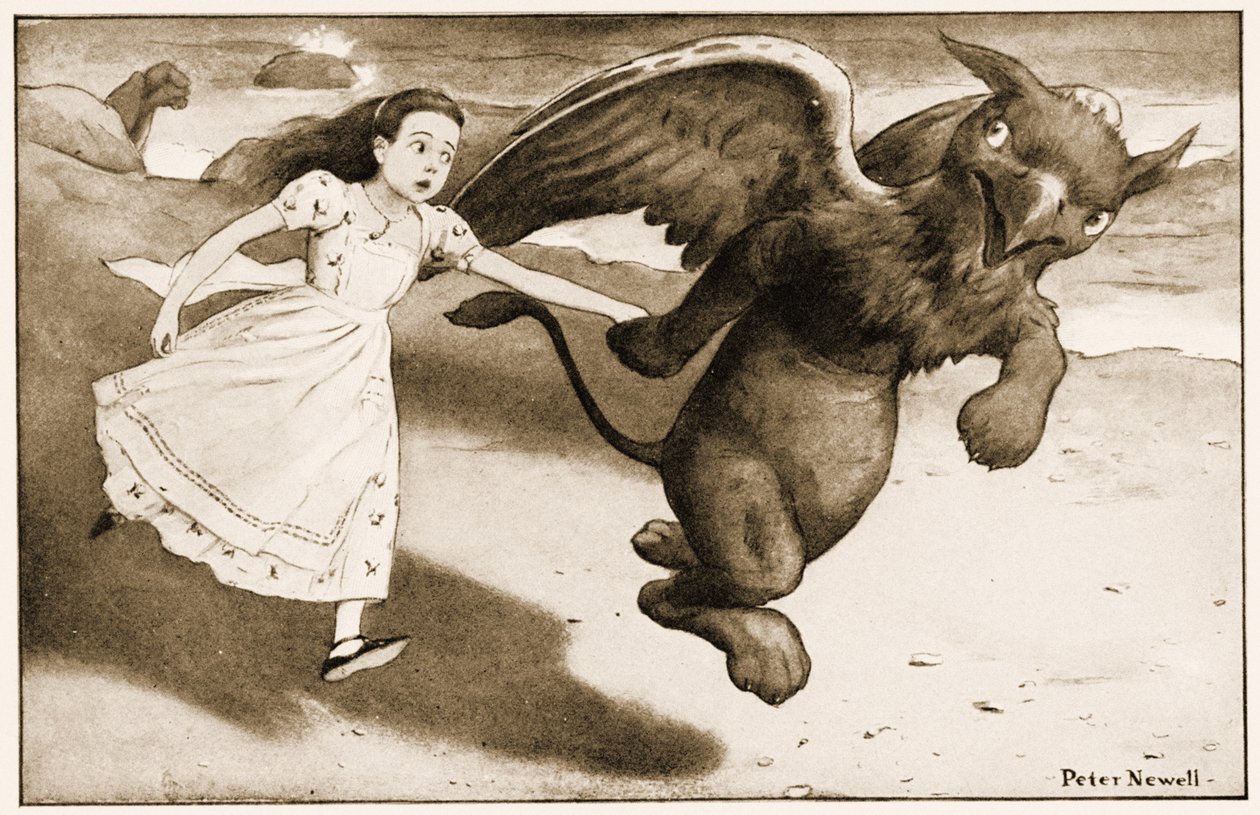 ""Kom så!" råbte Gryphon", illustration til Lewis Carrolls Alice