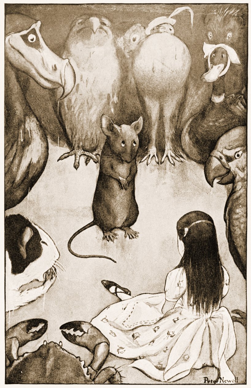 ""Min er en lang og trist fortælling", sagde musen, illustration til Lewis Carrolls Alice