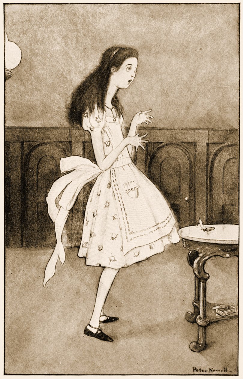 "Nu åbner jeg ud som det største teleskop, der nogensinde har været!", illustration til Lewis Carrolls Alice