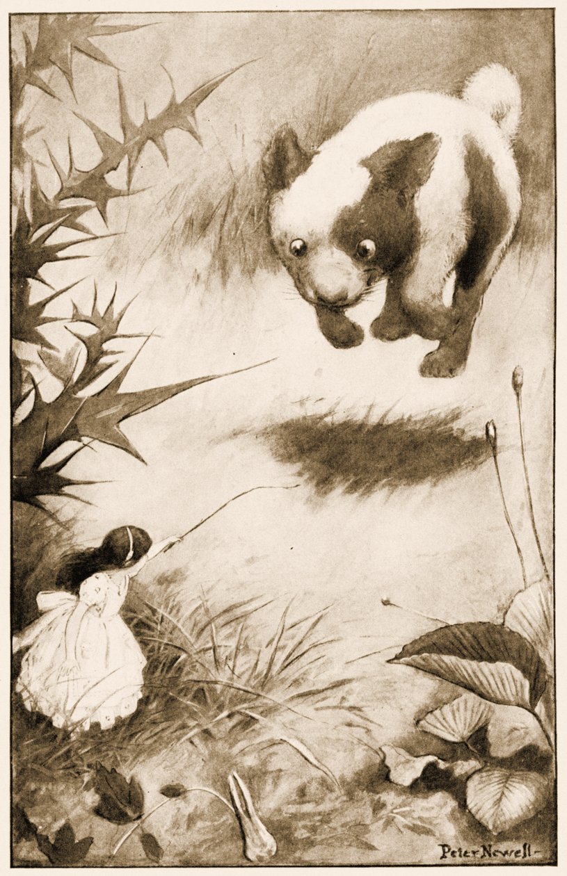 Hvalpen sprang i luften, illustration til Lewis Carrolls Alices Adventures in Wonderland, 1901 af Peter Newell