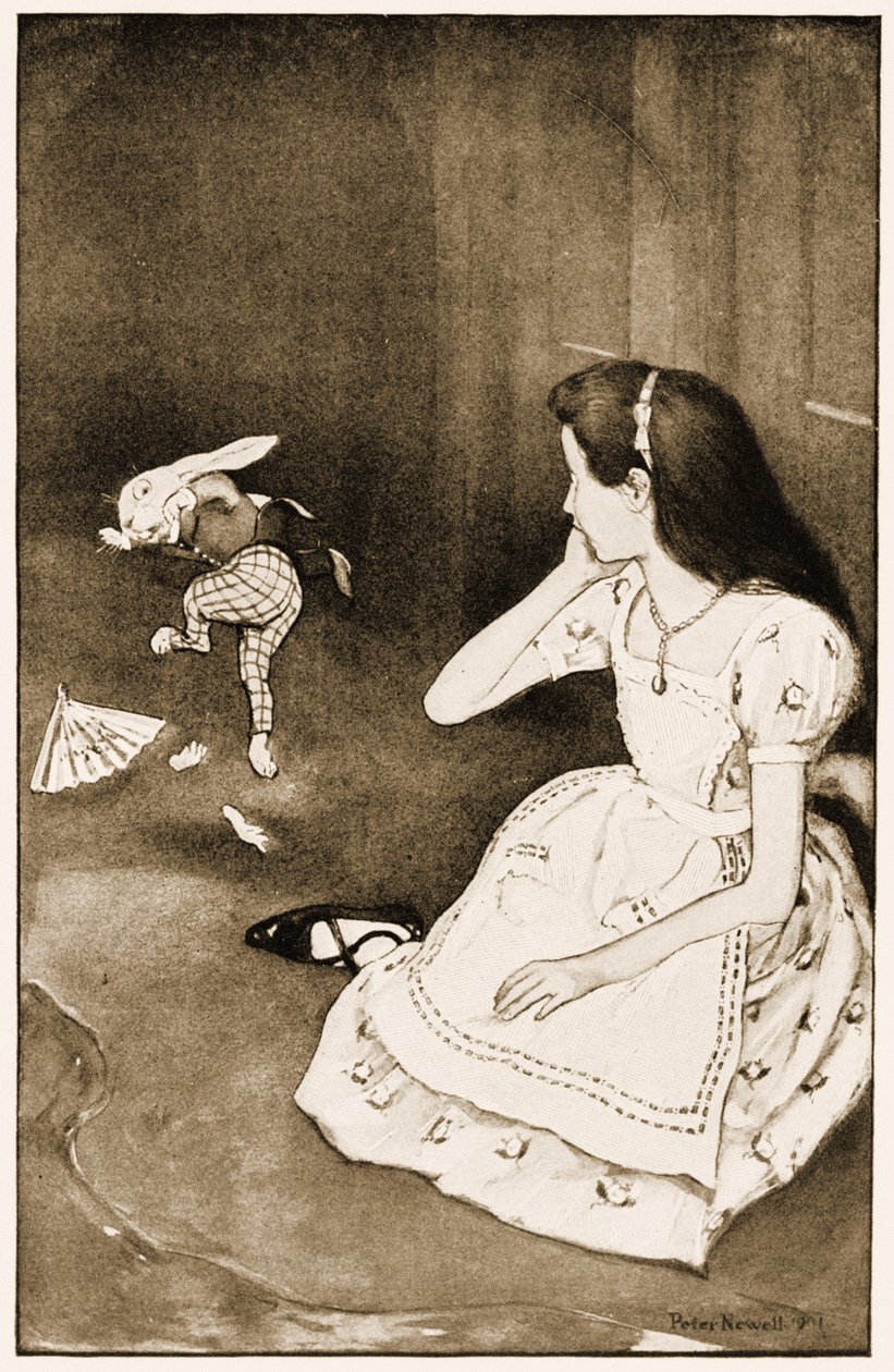 Kaninen startede voldsomt, illustration til Lewis Carrolls Alices Adventures in Wonderland, 1901 af Peter Newell