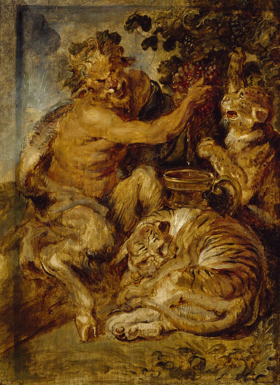 En satyr, der presser druer med en tiger og en leopard, ca. 1618 af Peter Paul Rubens