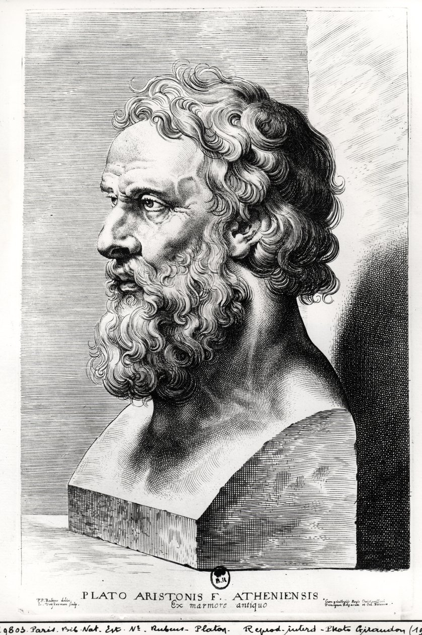 Buste af Platon (ca.427-c.348 f.Kr.) graveret af Lucas Emil Vorsterman (1595-1675) af Peter Paul Rubens