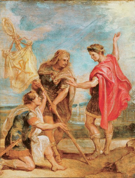 Konstantin modtager standarden med Kristi monogram som kejserligt tegn af Peter Paul Rubens