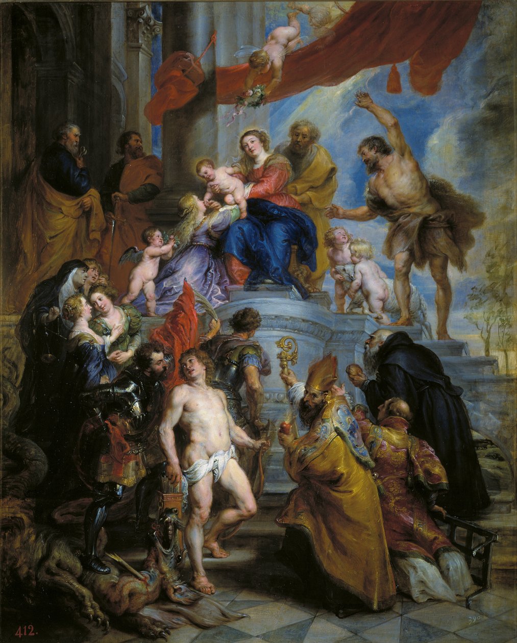 Den hellige familie omgivet af helgener af Peter Paul Rubens
