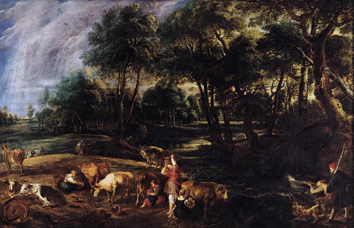 Landskab med køer og vildfugle af Peter Paul Rubens