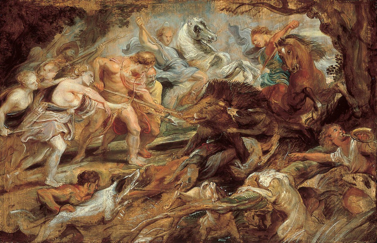 Meleager og Atalanta og jagten på den calydoniske vildsvin, undersøg (Norton Simon Museum) af Peter Paul Rubens