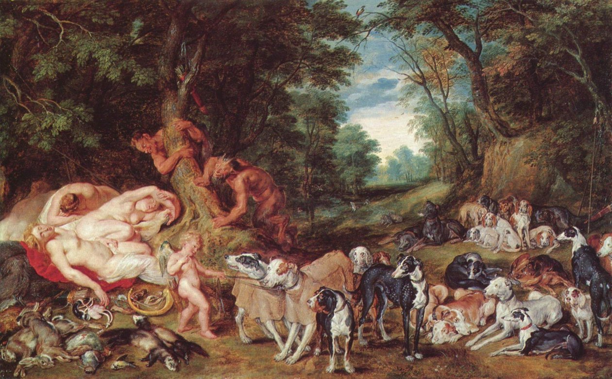 Nymfer, satyrer og hunde af Peter Paul Rubens