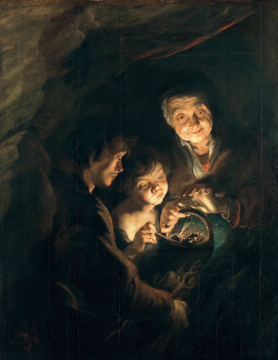 Gammel kvinde med en kurv med kul af Peter Paul Rubens