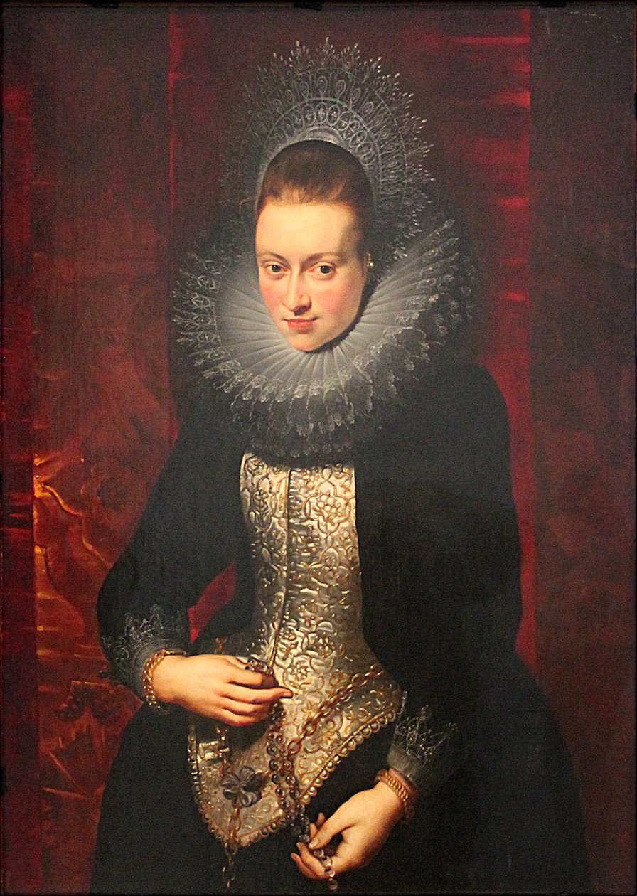 Portræt af en ung kvinde med en rosenkrans af Peter Paul Rubens