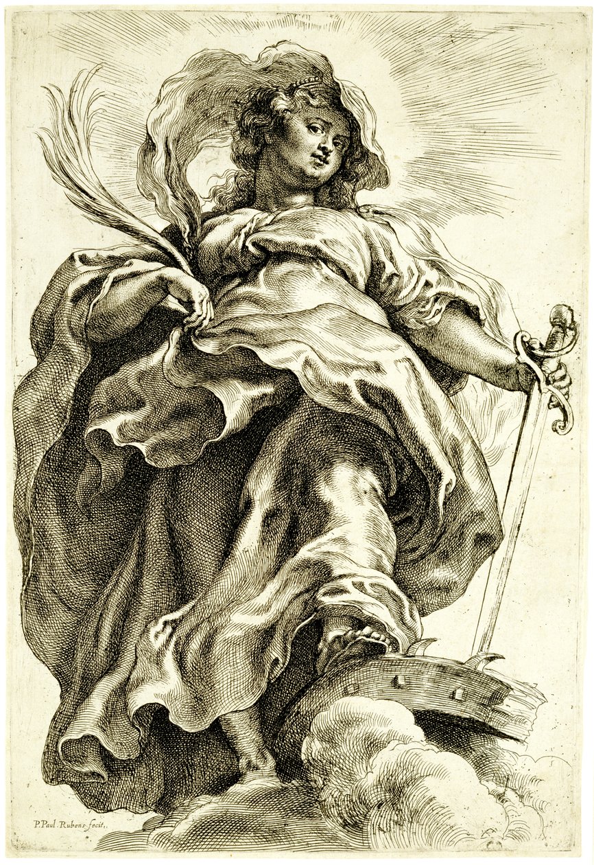 Saint Catherine of Alexandria in the Clouds, 1620-21 (radering med burin på lagt papir) af Peter Paul Rubens