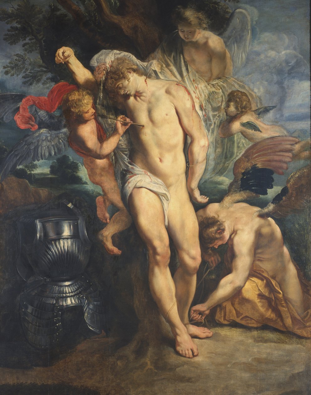 Sankt Sebastian plejet af engle, 1601-02 af Peter Paul Rubens