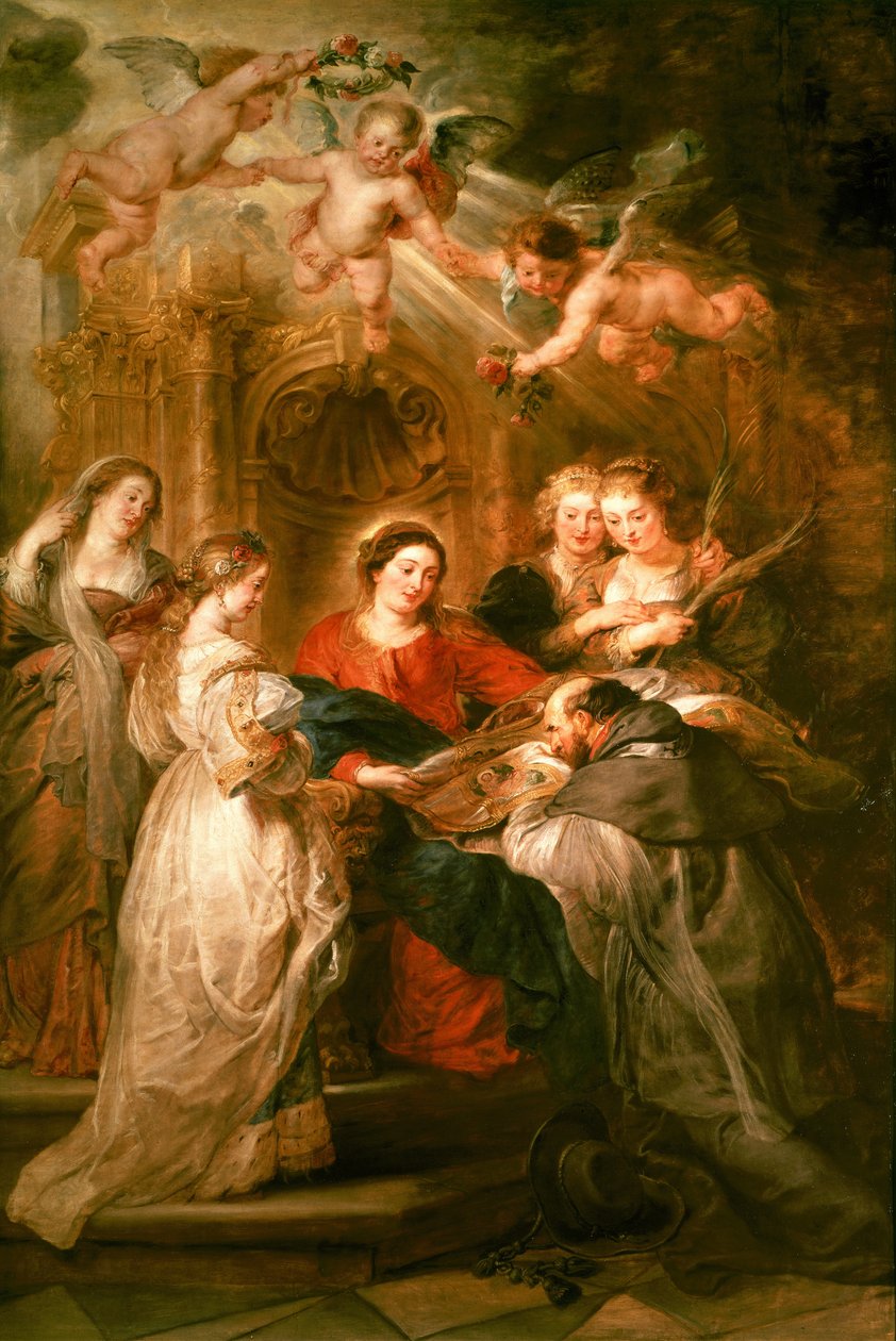 St. Ildefonso altertavle, midterpanel, der forestiller Jomfru Maria, der præsenterer en liturgisk kappe til St. Ildefonso, ca. 1630-32 af Peter Paul Rubens