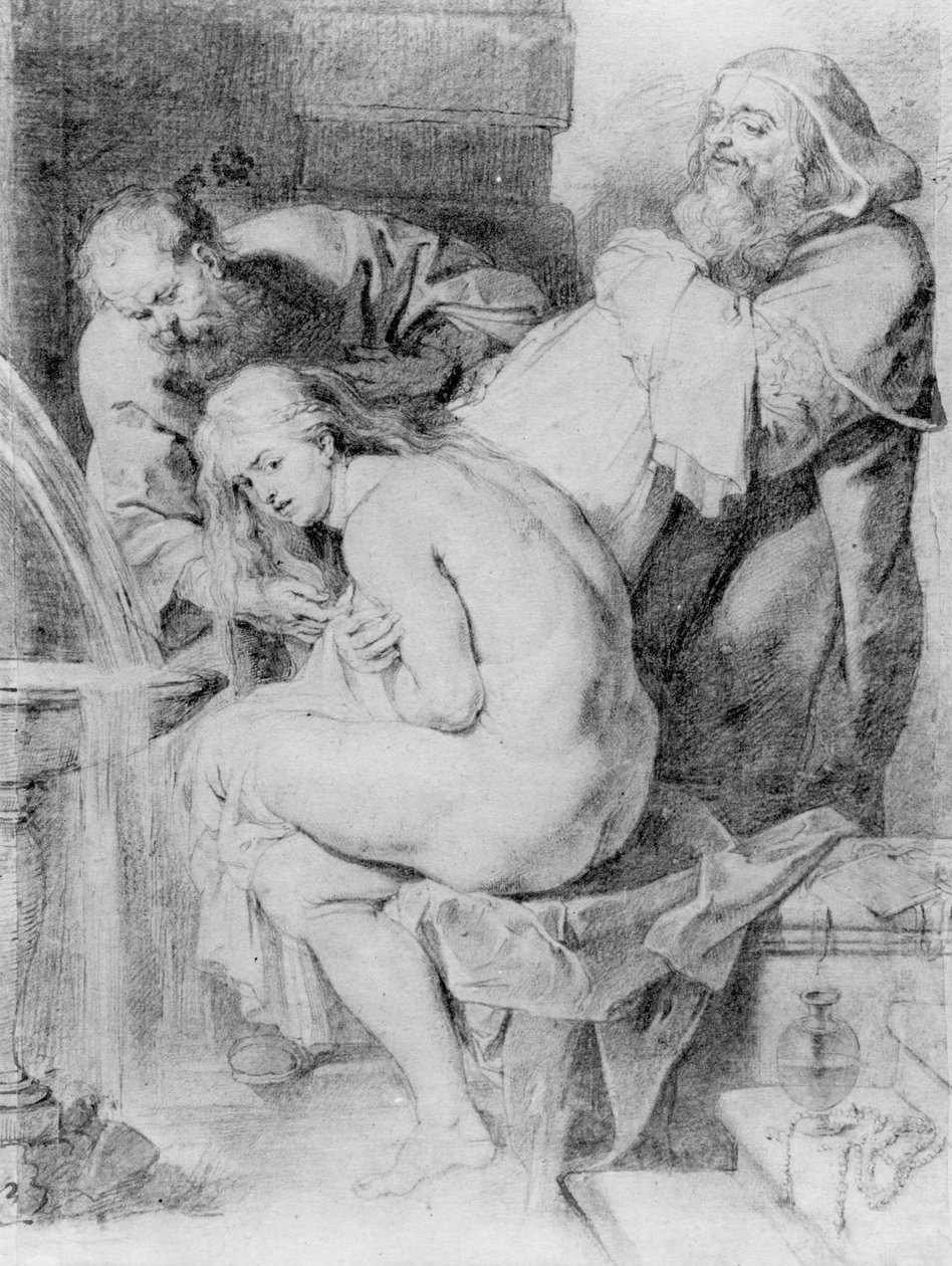 Susanna og de ældste, tegnet af Lucas Vorsterman, ca. 1620 (kridt, pen og blæk på papir) af Peter Paul Rubens